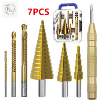 H JiLi7 Pcs of step drill woodworking pull slot saw drill center punch set set of triangular handle drill bit high speed steel pagoda drill set