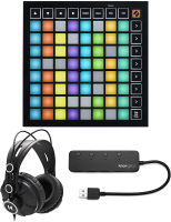 Novation Launchpad Mini MK3 Grid Controller for Ableton Live Bundle with Headphones and Knox 4 Port 3.0 USB Hub (3 Items)