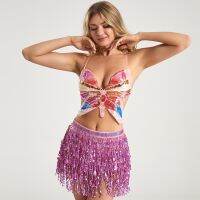 ♘✇№ AliExpress Amazon Thin Section Sequin Costume Suit Stage Costume Dance Costume Tassel Sequin Tassel Skirt