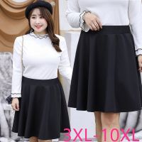 Autumn Winter For Women Plus Size Women Clothing Elegant Loose Casual Elastic Waist Pleated Short Skirt Black Large 7XL 8XL 9XL