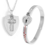 Valentines Day Gift Design VIP Fashion Concentric Lock Key Titanium Steel Stainless Steel Jewelry Bracelet Necklace Couple Sets