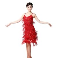 Womens Sequined Encrypted Tassels Suspender Latin Dance Dress Sexy Solid Color Charming Rumba Cha Cha Tango Samba Dancewear