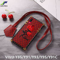 เคสสำหรับ VIVO มือถือดอกกุหลาบโรแมนติก JieFie Y91C / Y91 / Y93 / Y95 / Y85/V9เคสใส่โทรศัพท์ Creatrive ปักฝาครอบสี่เหลี่ยม + สายคล้อง