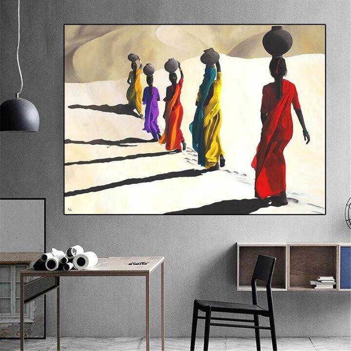 scandinavian-canvas-painting-african-woman-walking-in-desert-posters-prints-wall-art-picture-for-living-room-wall-decor-cuadro