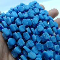 ลูกปัดแก้ว โรมันโบราณ สีฟ้า 1 เส้น อะไหล่ร้อยเครื่องประดับ Antique Blue Roman Glass Beads