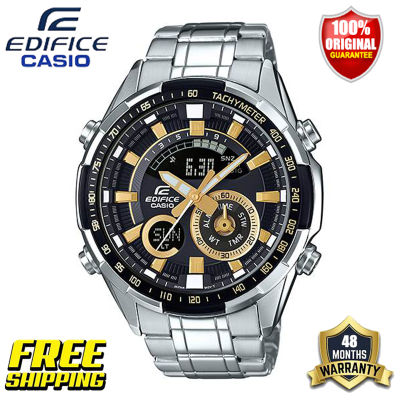 Edifice G-shock ของแท้บุรุษแฟชั่นกีฬานาฬิกากันกระแทกกันน้ำสายเหล็กอัตโนมัติยกมือไฟหน้าจอคู่นำจอแสดงผลรับประกัน 4 ปี ERA-600D-1A9