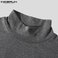 Incerun แฟชั่นเสื้อท็อปคอสูงแขนยาวเรียบง่าย 3 สีสําหรับผู้ชาย