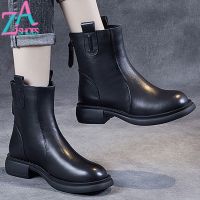 ZAZA Sepatu BOOT Pendek แฟชั่นสำหรับผู้หญิงรองเท้าบูทมาร์ตินสีดำรองเท้าบูทหุ้มข้อพื้นรองเท้ารองเท้าบู้ตหนัง91702