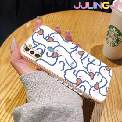 Jjlingji เคสปลอกสำหรับ Samsung กาแล็คซี่ A11 M11ลายการ์ตูนน่ารักหงส์ขาวสวยเคสซิลิโคนชุบดีไซน์ใหม่ด้านข้างฝาปิดเลนส์เต็มกล้องปกป้องกล่องกันกระแทก Softcase