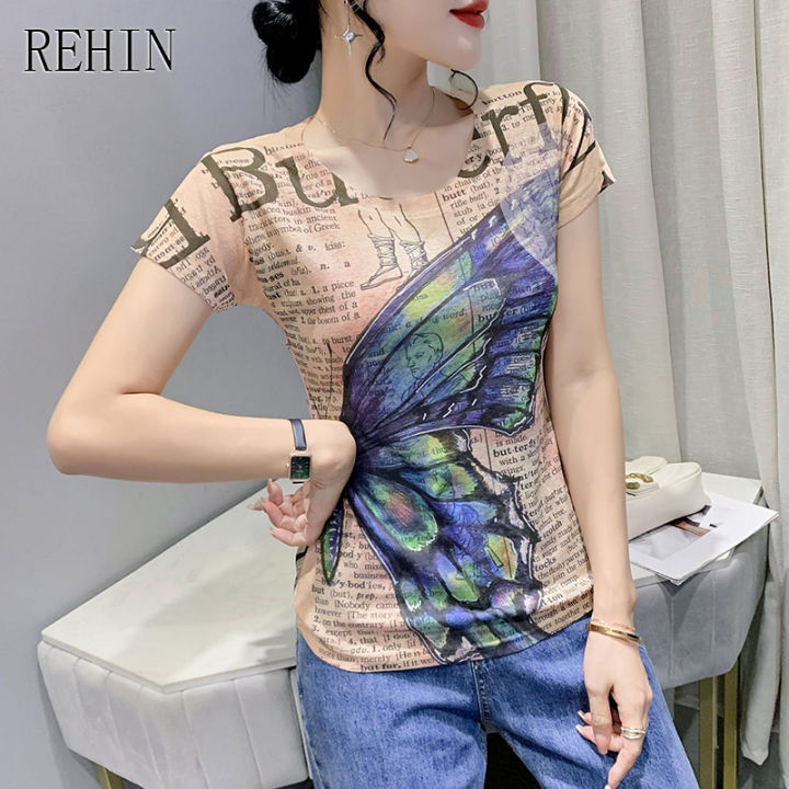 rehin-ผู้หญิงฤดูร้อน2022ฤดูร้อนใหม่แฟชั่นที่ไม่ซ้ำกันพิมพ์สั้นเสื้อยืด-bottoming-เสื้อ-s-3xl-slim-fit-เสื้อ