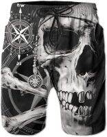 Mens Boys Casual Novelty Beach Shorts Swim Trunk Retro Swimming Trunks Pirate and Skull Compass