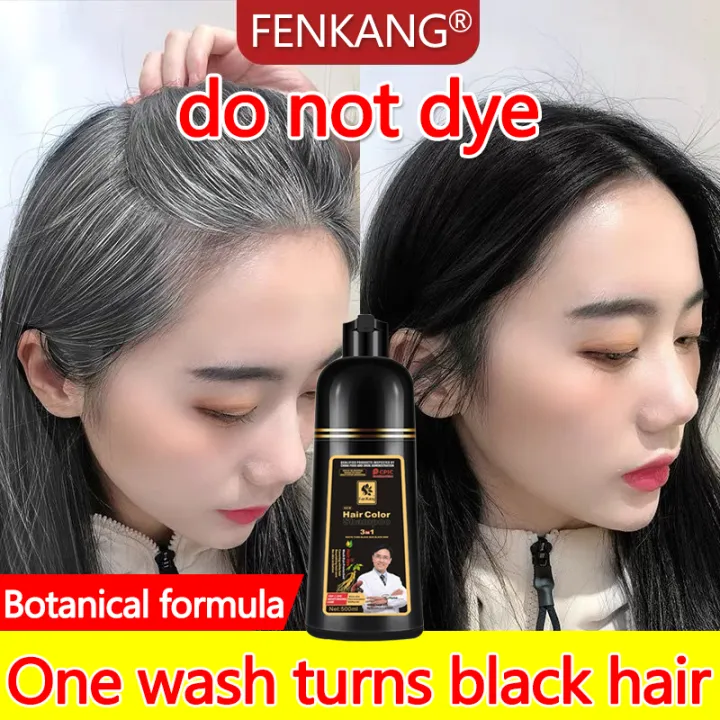 white hair to black hair FENKANG 500ML Black Hair Shampoo Turn Your White/Gray  Hair Into