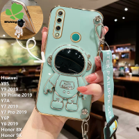 เคสสำหรับ Huawei Y9 9X Y9ชั้นหนึ่งเคสโทรศัพท์ TPU นุ่มโลหะด้วยไฟฟ้า Y9S Y7 Pro 2019 Y7 2019เคสโทรศัพท์แฟชั่นลายการ์ตูนนักบินอวกาศเคสโทรศัพท์6D พร้อมสายคล้องคอ