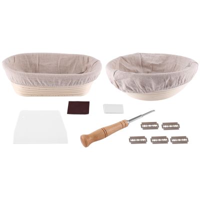 Proofing Basket Set Banneton Bread Proofing Basket of 2-10 Inch Oval, and 9 Inch Round+Premium Bread Lame and Slashing, the Perfect Baking Bowl
