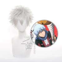 (S วิกผมคอสเพลย์) อะนิเมะ Gintama Sakata Gintoki วิกผมคอสเพลย์ผมสั้นสีเทาเงินทนความร้อนได้อุปกรณ์งานปาร์ตี้สังเคราะห์สำหรับฮาโลวีน