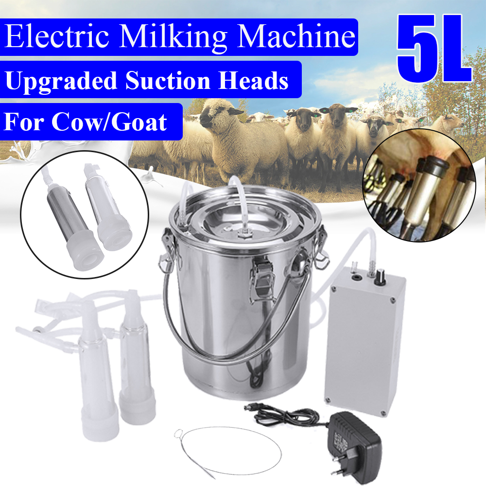 5L Electric Milking Machine Vacuum Pump Dairy Goat Milker Double Head Adjustable 