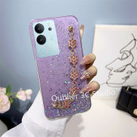 เคสโทรศัพท์ VIVO V29 Pro V29e Y27 Y78 5G 4G เคส ดีไซน์ใหม่ท้องฟ้าเต็มไปด้วยดวงดาวแวววาวฟอยล์สีเงินใสด้านหลังแบบนิ่มพร้อมสายรัดข้อมือดอกเหมย Case 2023