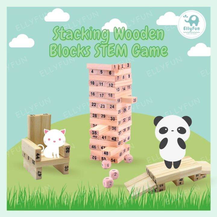 ELLYFUN Wooden Stacking Tower with Wooden Number Blocks Stacking