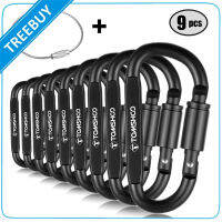 TOMSHOO 9แพ็คอลูมิเนียม D-Ring ล็อค Carabiner คลิปชุดสกรูล็อคตะขอแขวนหัวเข็มขัดพวงกุญแจด้วยแหวนลวดเหล็กสำหรับตั้งแคมป์กลางแจ้งเดินป่า