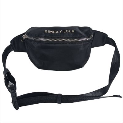 BIMBA Y LOLA ใหม่ล่าสุดกระเป๋าสะพายไหล่แบบลำลองตัวอักษรซิปกระเป๋าคาดหน้าอกที่เอวสีดำแนวโน้มแฟชั่น