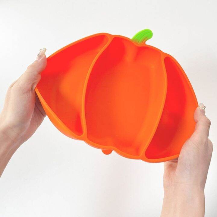 suction-plate-for-baby-toddler-halloween-pumpkin-silicone-feeding-plate-3-divided-plates-kid-feeding-bowl-tableware