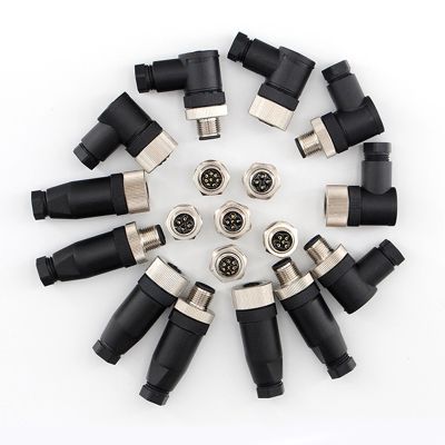 Waterproof IP67 M12 Connector Aviation Plug Socket 4 5 8 12 Pin Hole Needle Male Curved Straight Screw Crimping Power Connectors