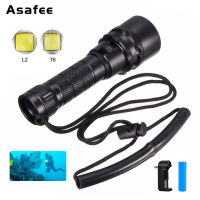 Asafee FL003D 50-100M Underwater Torch L2/T6 LED Light 2000LM Diving Flashlight IP68 Waterproof Lantern