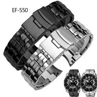 For Casio EF-550 EF-524 Stainless Steel Watchband 22mm Silver Strap Deployment Buckle Bracelet Metal Belt Mens Watch Chain