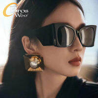 (Bros Woo) แว่นตากันแดดขนาดใหญ่สไตล์ตะวันตกสำหรับผู้หญิง Anti UV Square Retro Cool Punk Shades