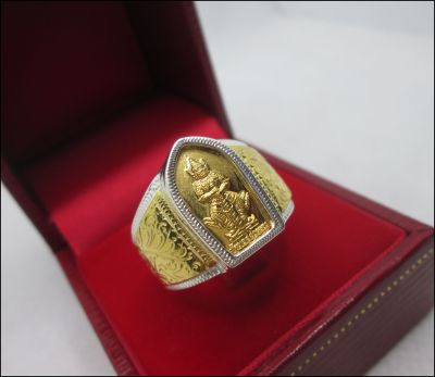 แหวนท้าวเวสสุวรรณหลวงพ่ออิฏฐ์วัดจุฬามณีเงินแท้92.5%ชุปทอง