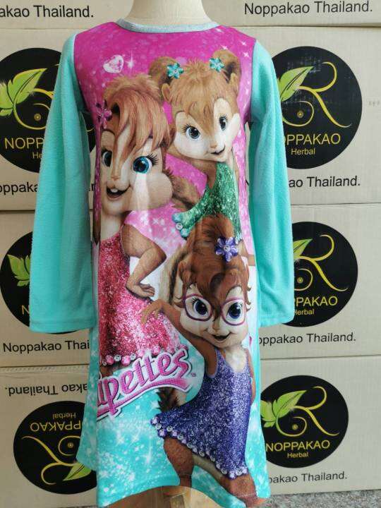 ชุดนอน-ลายการ์ตูน-the-chipettes-ผ้าสำลีอุ่นๆ