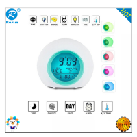 Remim นาฬิกาปลุกตื่นขี้เกียจข้างเตียงปฏิทินถาวรทรงกลมนาฬิกาปลุกสีสันสดใสนาฬิกาปลุกแบบมีเสียงธรรมชาติเรืองแสงได้