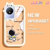 Jjlingji เคสสำหรับ VIVO Y02 Y11 Y02A เคสลายการ์ตูนนักบินอวกาศสีสันสดใสน่ารักเลนส์กล้องถ่ายรูปแบบนิ่มสัตว์ประหลาดน้อยซิลิโคนเคสโปร่งใสเรียบง่ายกันกระแทกแบบใสเคสป้องกัน