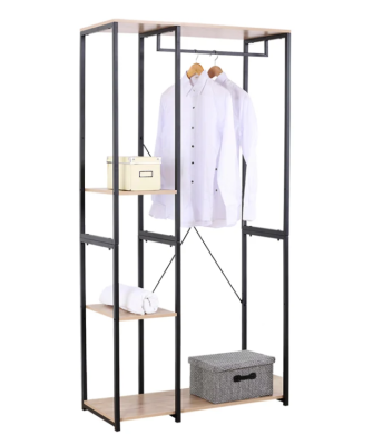 Rack clothes floor standing with 4 wooden shelves,steel spray, size 90x40x180 cm.- Black