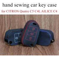 ✠ Only Red high quality hand sewing leather car key case cover fit for CITRON Quatre C5 C4L AILICE C4 QUATRE(2016) C3XR(2015)