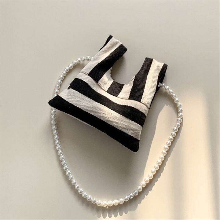 mini-pouch-underarm-bag-versatile-handbag-crossbody-bag-striped-tote-striped-canvas-bag-pearl-handbag