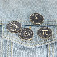 Science And Chemistry Clock Mathematical Formula Enamel Pins Badge Periodic Table Of Elements Brooches Lapel Bag Jewelry Gifts