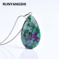 Runyangshi 1pc Natural crystal quartz fashion water drop healing Epidote pendants Necklace Jewelry diy Accessories for gifts