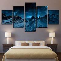 Blue Aurora Borealis Snow Mount Wall Art ผ้าใบ HD โปสเตอร์ภาพตกแต่งบ้านตกแต่งห้องนั่งเล่น-ชุด5