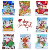 8pcsSet Christmas DIY Diamond Painting Greeting Cards 5D Cartoon Birthday Postcards Kids Festival Embroidery Greet Cards Gifts