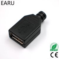 DIY 10pcs Type A Female USB 4 Pin Plug Socket Connector With Black Plastic Cover USB 2.0 Connect Adapter PCB SDA Data Cable Line