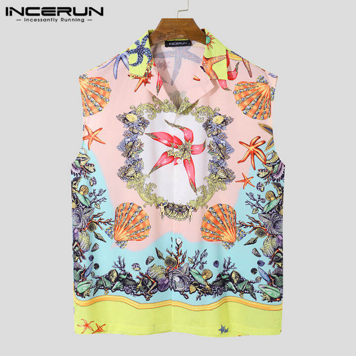 incerun-เสื้อฮาวายแขนกุดสำหรับผู้ชาย-เสื้อแขนกุดมีกระดุมผ่าหน้าเสื้อสไตล์ตะวันตกสำหรับใส่วันหยุด