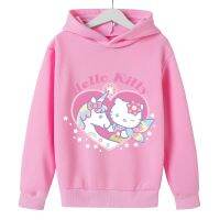 HOT★2023ใหม่ Hello Kitty Hoodies เด็กพิมพ์เสื้อแขนยาวเสื้อสำหรับวัยรุ่นเด็กหญิงเด็กชาย3-14Years เด็ก Pullover