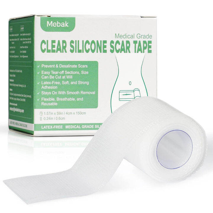 Mebak Clear Silicone Scar Gel Tape Roll (1.6”x 60”) Scar Removal Clear Strips for Acne, C