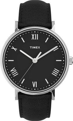 ‎Timex Timex Mens Southview 41mm Watch – Black Dial Silver-Tone Case with Black Leather Strap Black/Silver-Tone