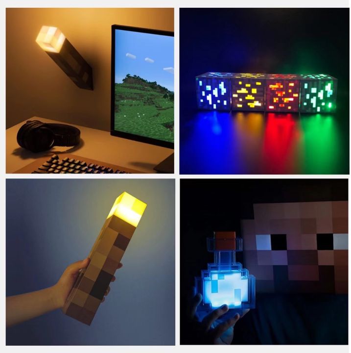 minecraft-ไฟฉาย-light-mc-pixel-เกม-minecraft-อุปกรณ์ต่อพ่วงแขวนผนังชาร์จไฟ-led-miners-lamp-เปลี่ยนสีขวด