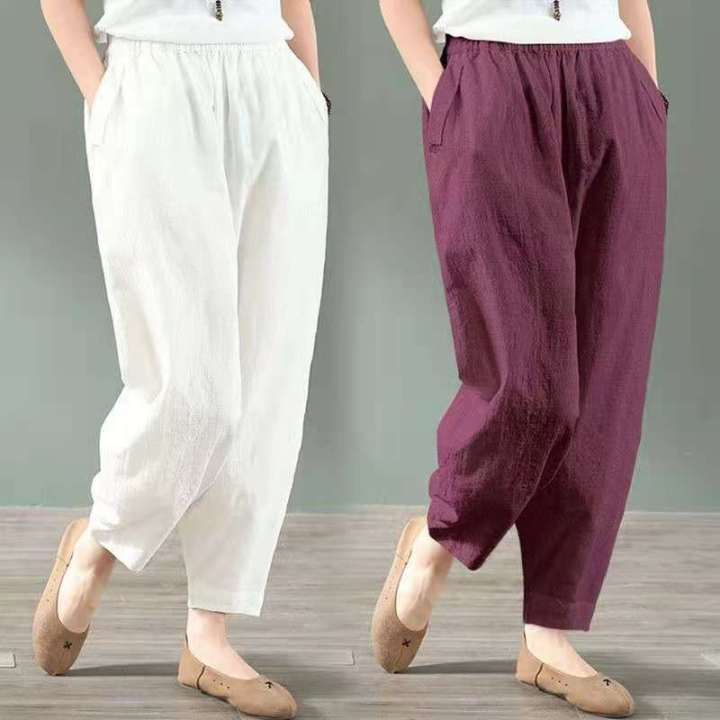 Womens Cotton Pull On Pants Women's Casual Loose Cotton linens
