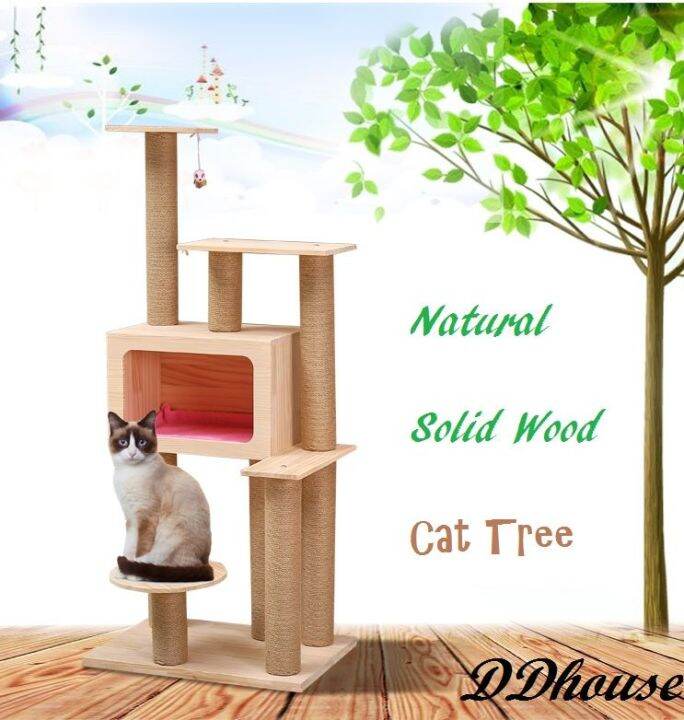 TV Box Stylish Design Wooden Cat Tree Natural Pine wood Cat Climber Pet ...