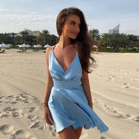 Summer Womens Dress Y2k y Club Outfits Short Off The Shoulder Silk Slip Backless Bandage Dresses Mini Blue Satin Dress 2022