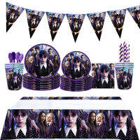 วันพุธ Addams ตกแต่งธีมปาร์ตี้ Baby Shower Party บอลลูน Cupcake Flags ทิ้งแผ่นถ้วยผ้าเช็ดปากถ้วยแบนเนอร์-zaldfjgnsdg